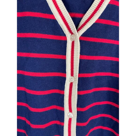 Kathy Ireland Blue Red Striped Cardigan Sweater Womens XL Preppy tennis Button - Picture 7 of 14